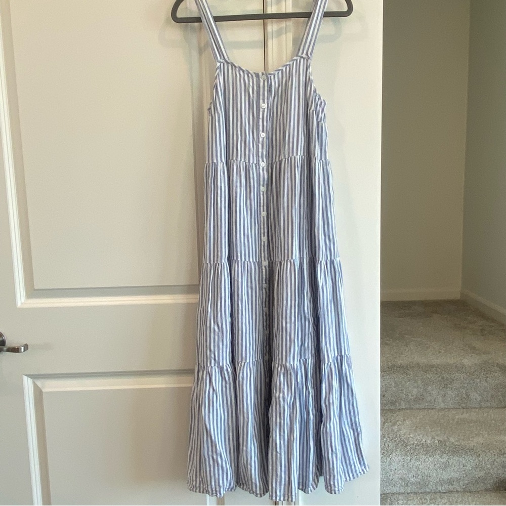 Madewell Linen-blend Button-front Tiered Dress